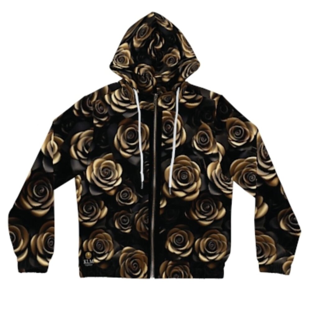 Gold Rose All-Over Print Zip Hoodie